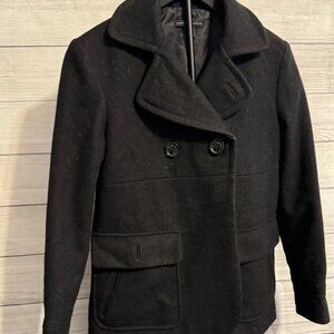 GAP Women’s Pea Coat S Black Wool Blend Double Breasted Holiday 2008